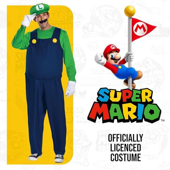 Disguise Men's Luigi Deluxe Adult Costume, Green, XXL - Picture 1 of 6
